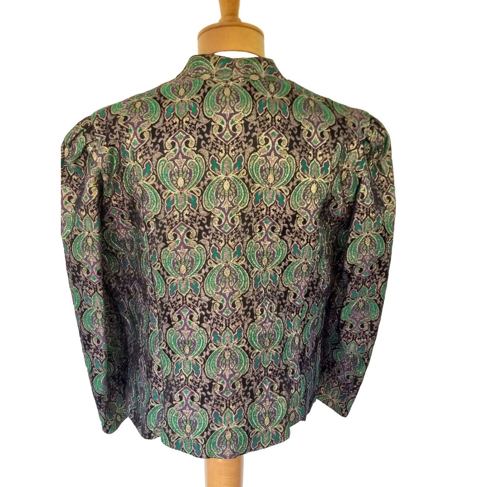 KAREN MILLER  Green Gold Metallic Rhinestone Buttons Dress Jacket Size Large - Picture 4 of 5